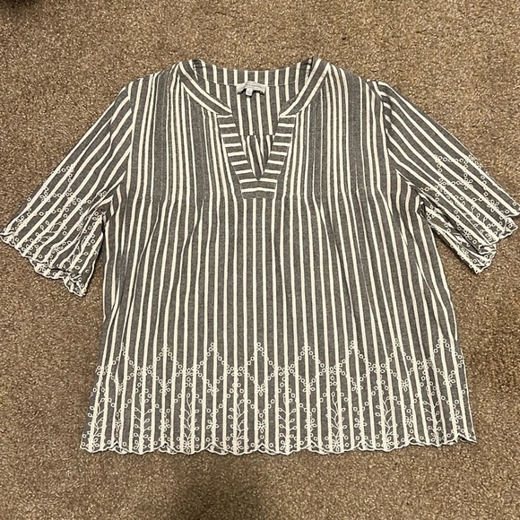 Lucky Brand‎ 100% Cotton Stripped Embroidered Blouse Large - Picture 1 of 6